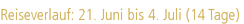 Reiseverlauf: 21. Juni bis 4. Juli (14 Tage)